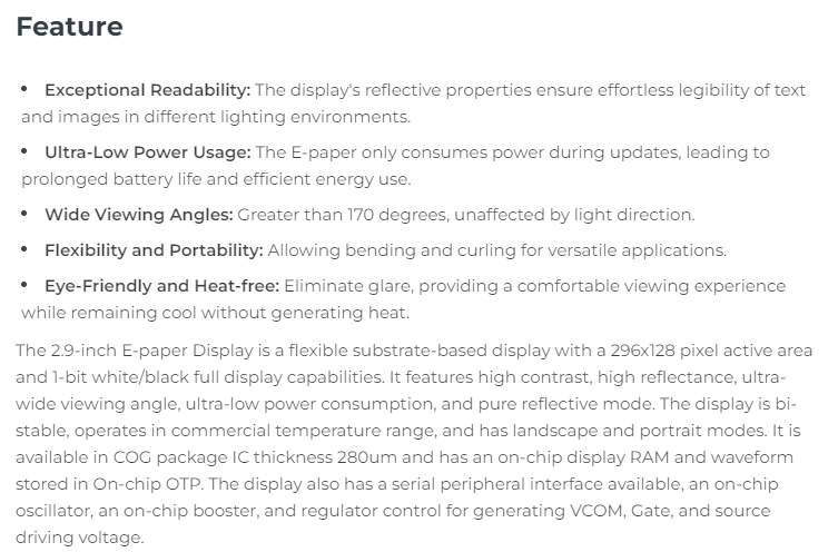 Display Epaper 2.9 - Display E-Ink Monocromatico Flessibile da 2,9